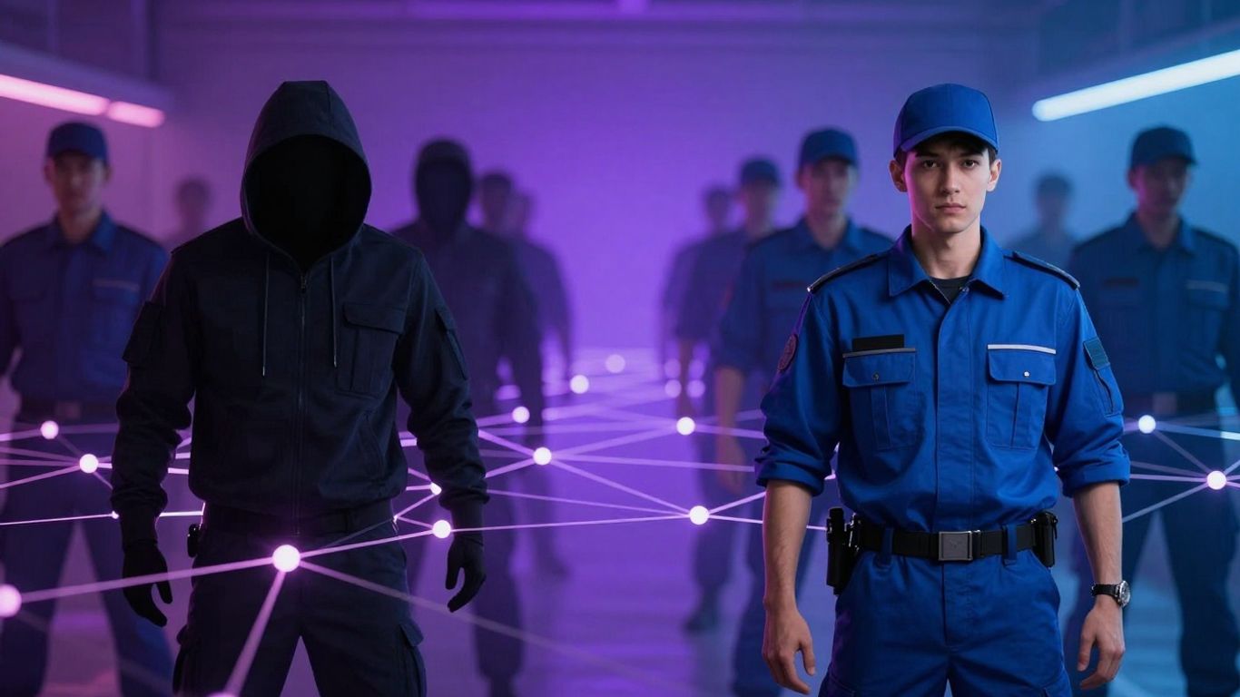 Red and blue teams merging into a purple cybersecurity force.