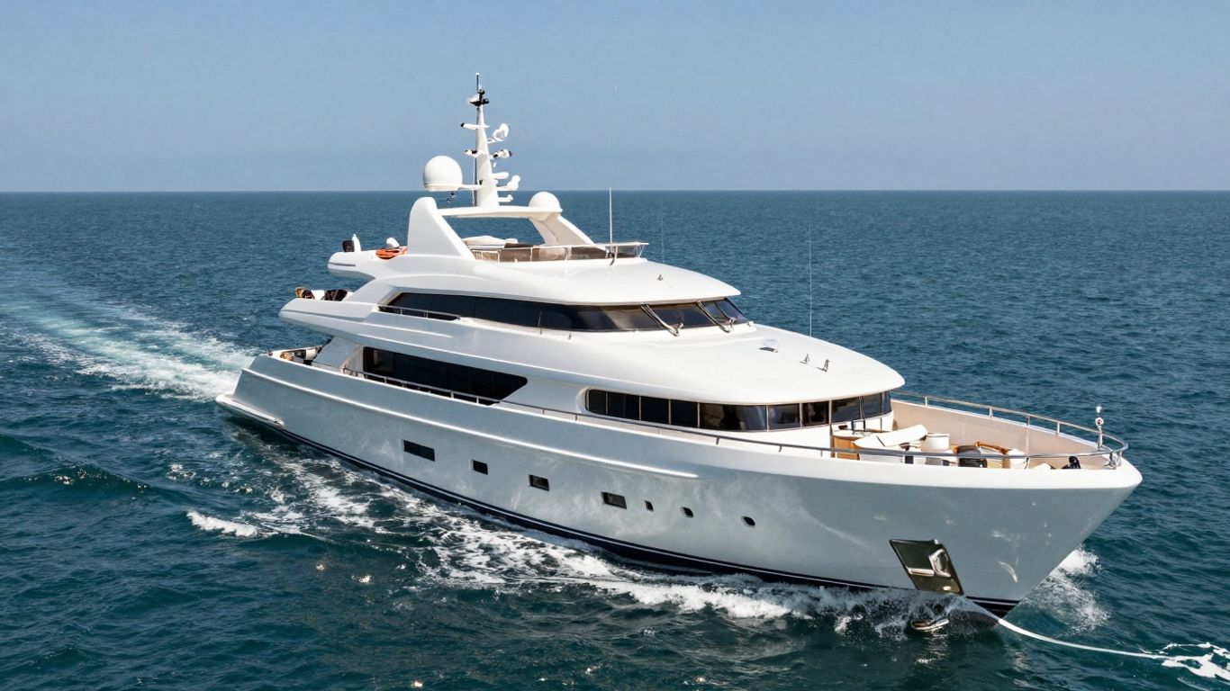 Luxurious superyacht sailing on a calm blue sea.