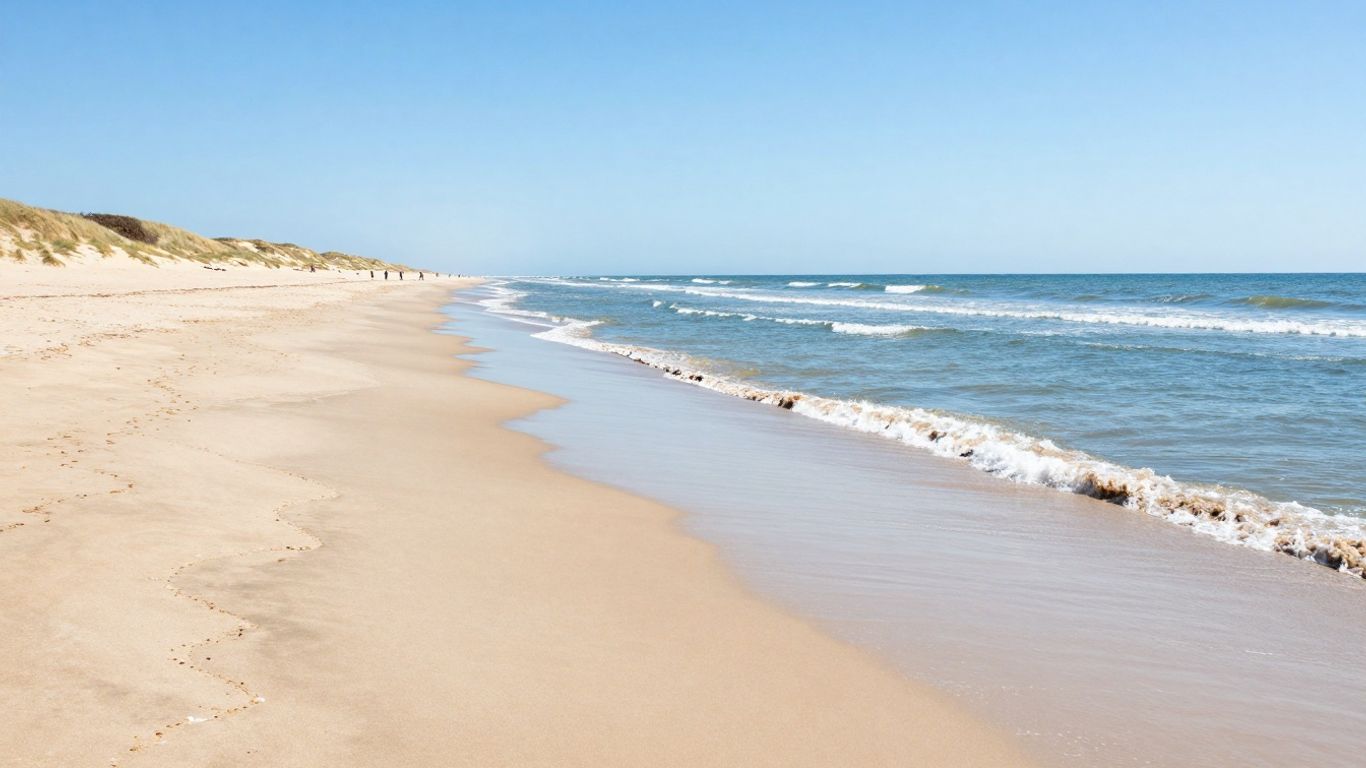 Zonnig strand met duinen en zee in Zeeland.