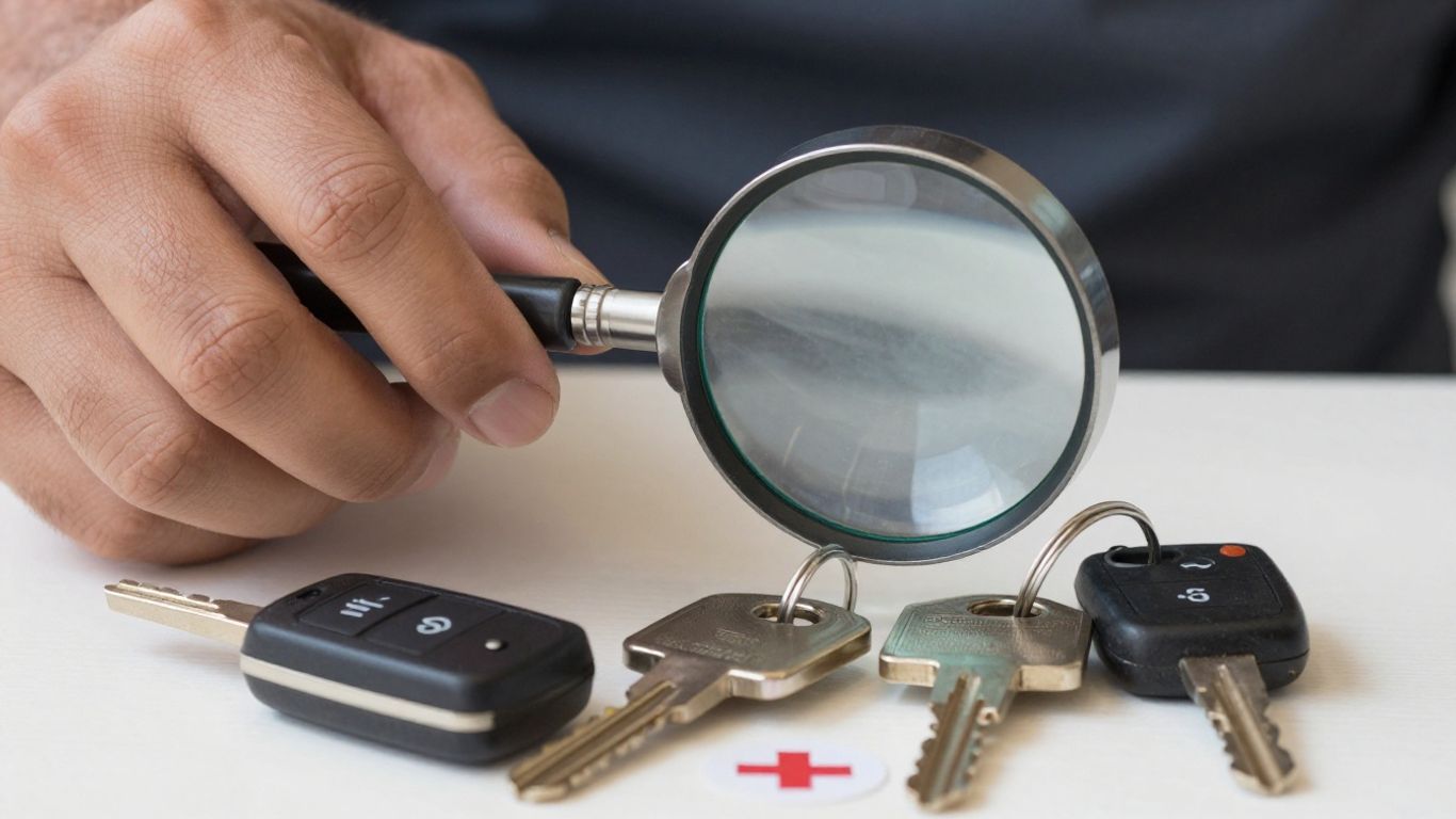 Magnifying glass examining personal items for insurance risk.
