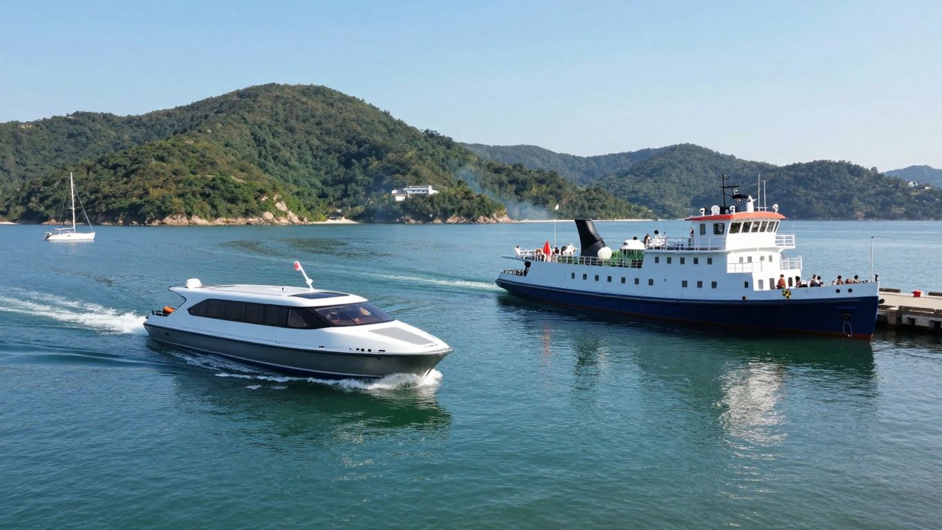 Electric and diesel tenders near a quiet bay.