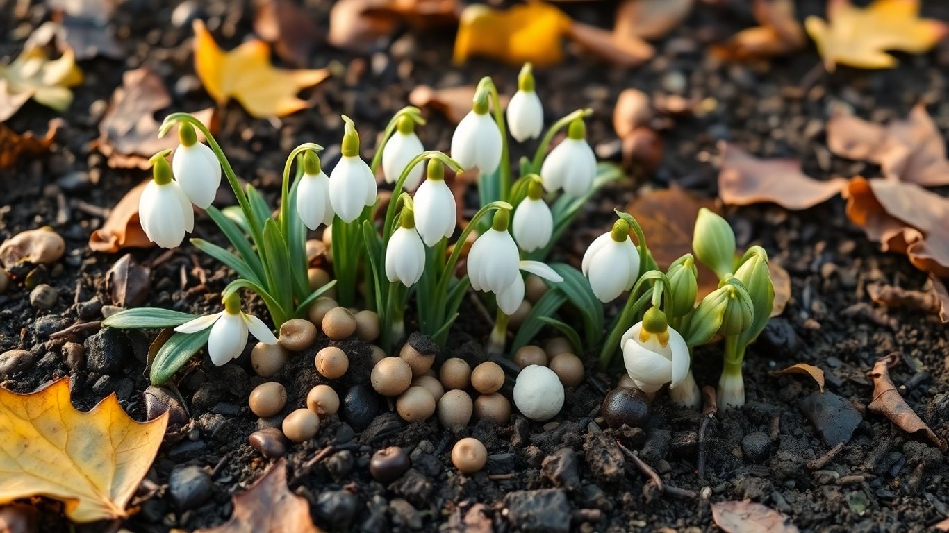 Kaltkeimer Samen auf feuchter Erde im herbstlichen Garten