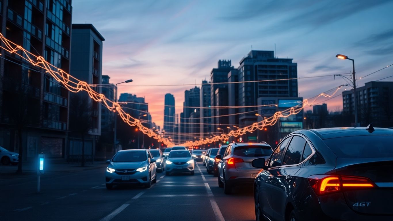 Electric vehicles charging in a smart city grid.