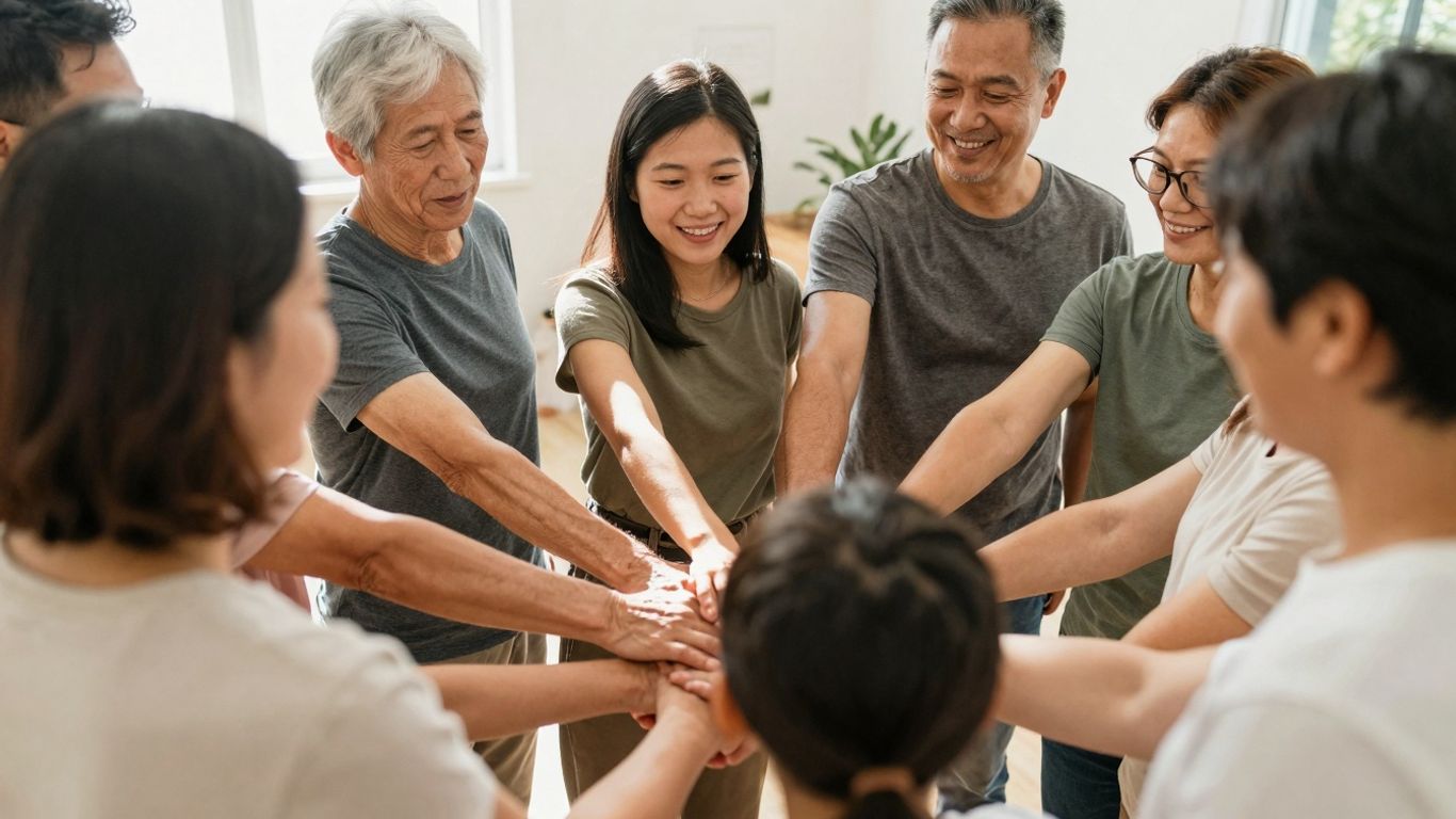Oameni uniți, susținere comunitară, sănătate.