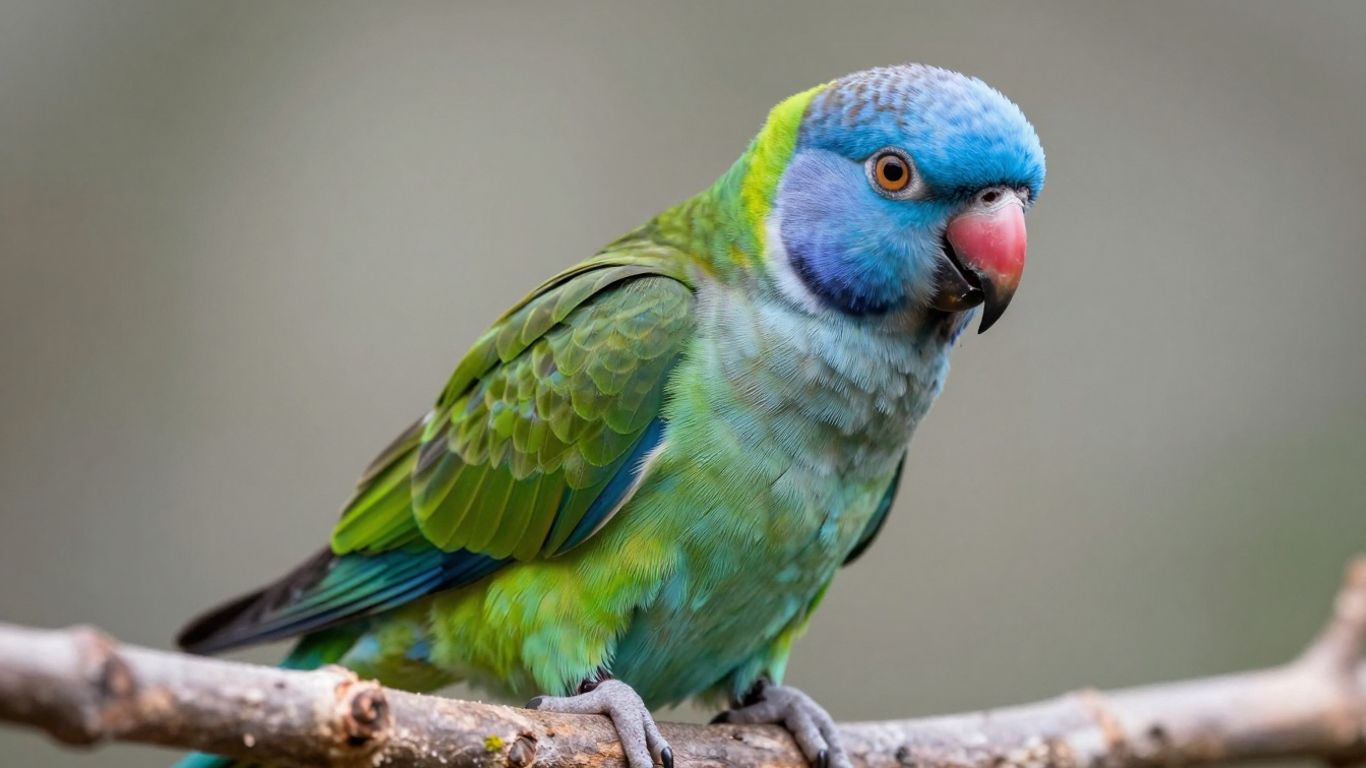 Blue Headed Pionus parrot perched on a branch.