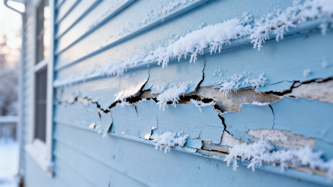 House exterior paint damaged by winter weather