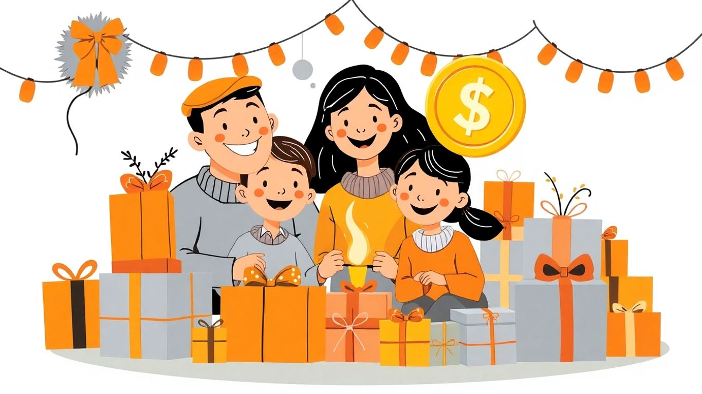 Happy family receiving holiday loan money.