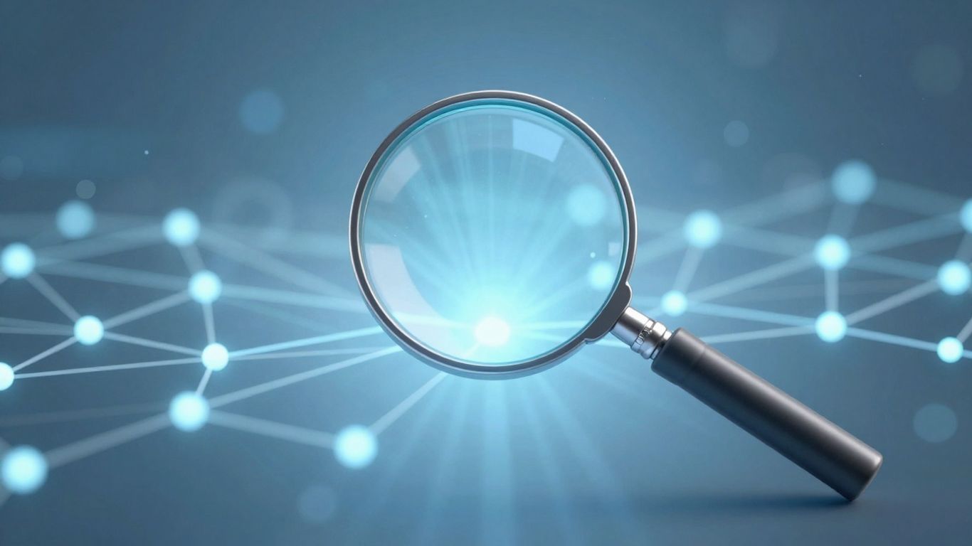 Magnifying glass over digital network nodes