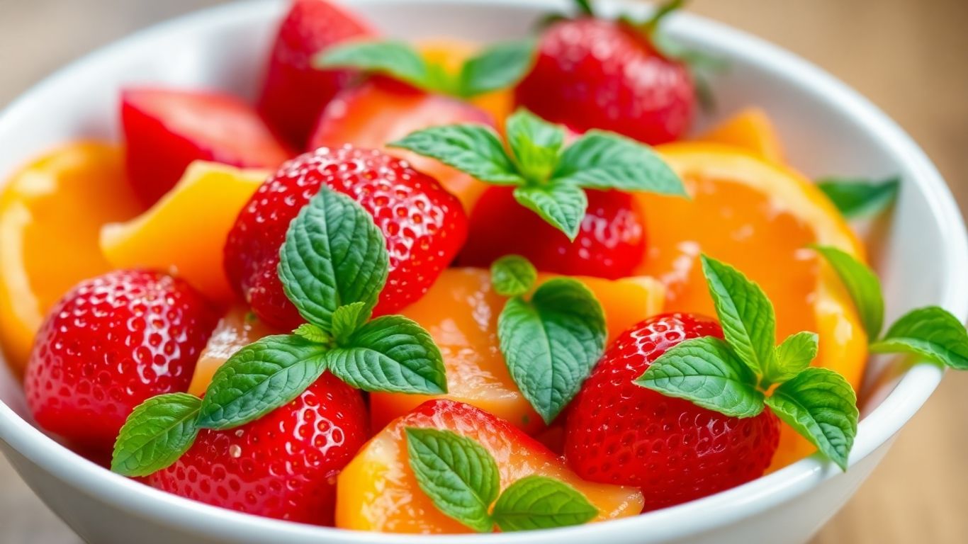 Strawberry Mandarin Orange Salad with mint leaves.