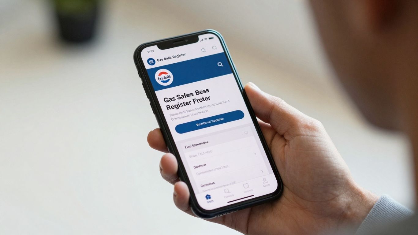 Gas Safe Register contact number on a smartphone screen.