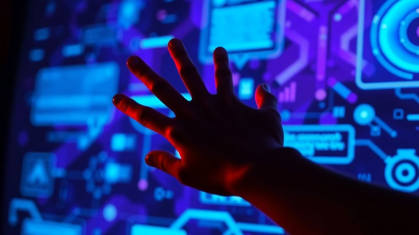 Chatbot interface with human hand interaction.