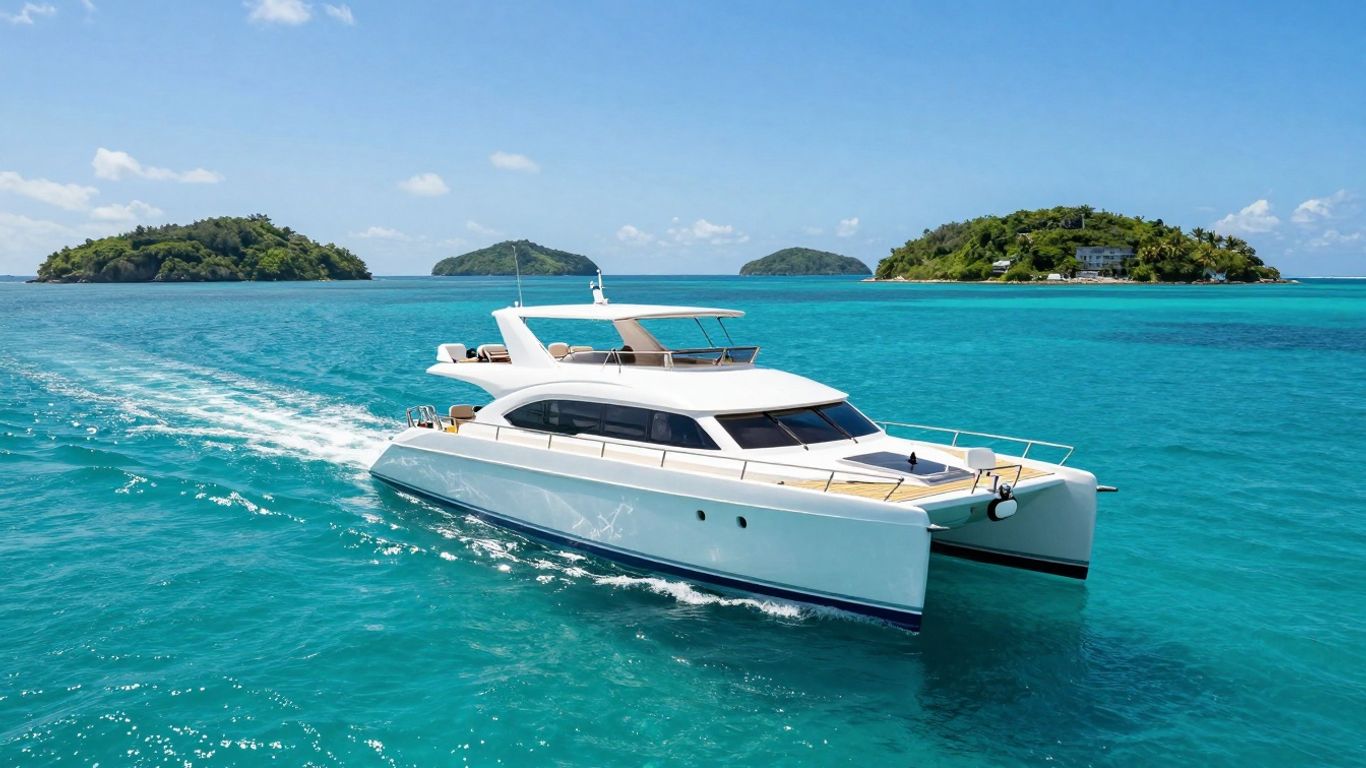 Luxury catamaran sailing in Virgin Islands waters.