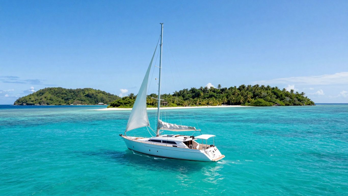 Sailing yacht in turquoise waters, BVI