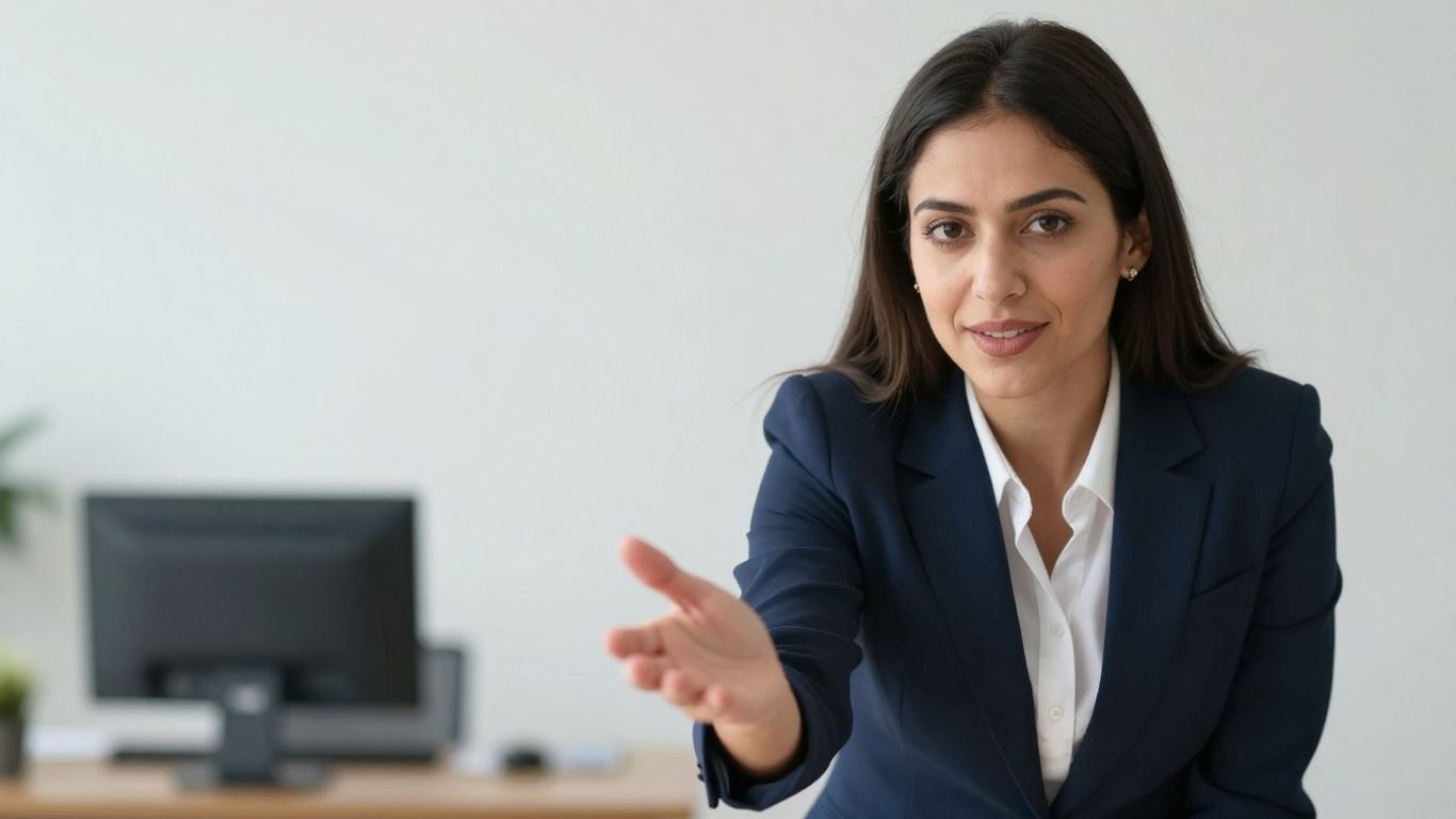 Professional offering assistance with an open hand.