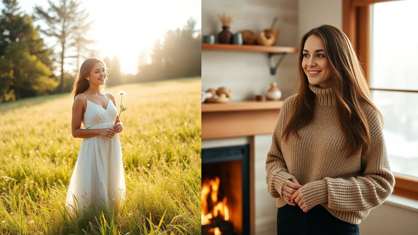 Woman enjoying summer and winter perfumes.