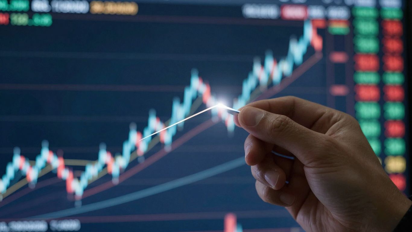 Options trading simulator concept with abstract financial data.