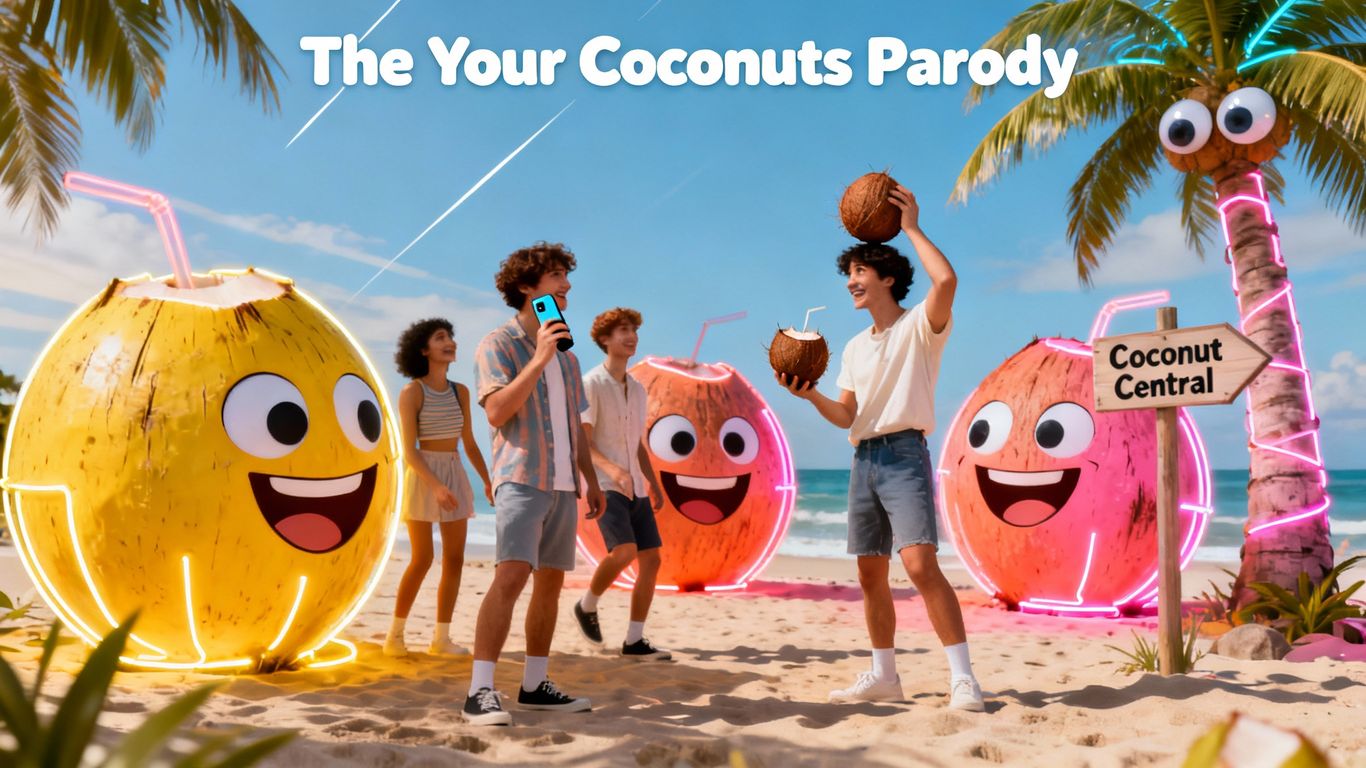 Humorous parody scene with exaggerated expressions and playful interactions.