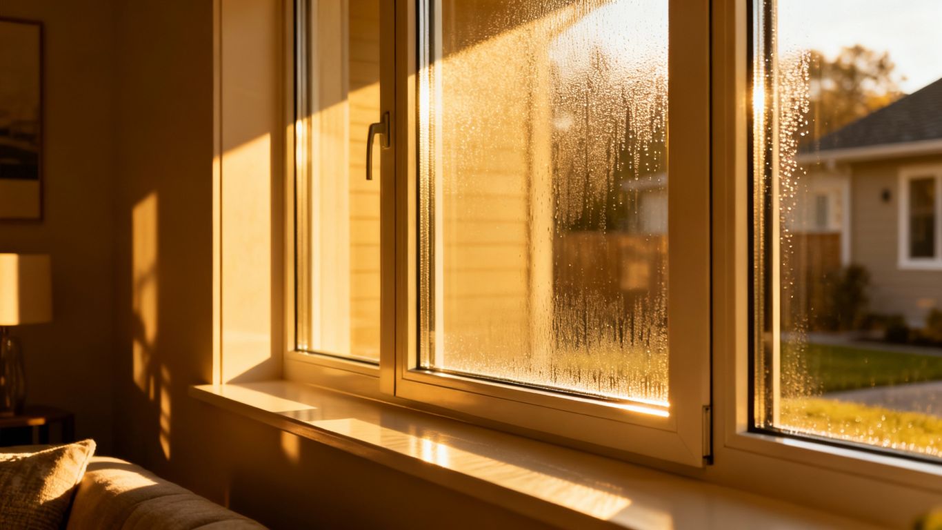 Newly installed energy-efficient window in a warm home.