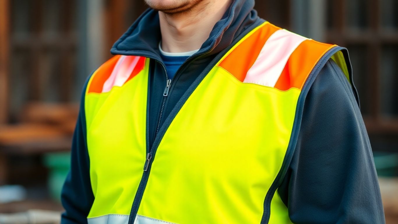 High vis vest in yellow with reflective strips.