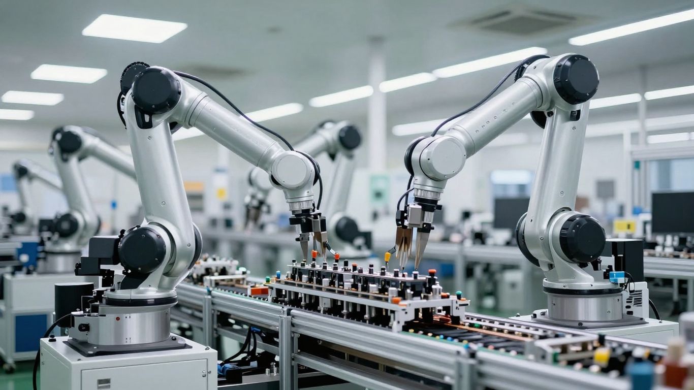 Robotic arms in a modern factory