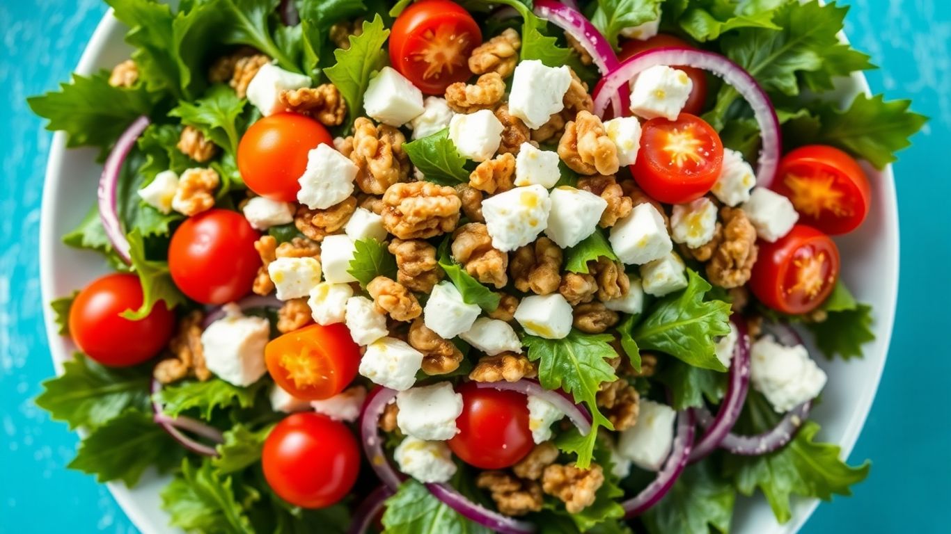 Creative rocket salad with fresh ingredients and vinaigrette.