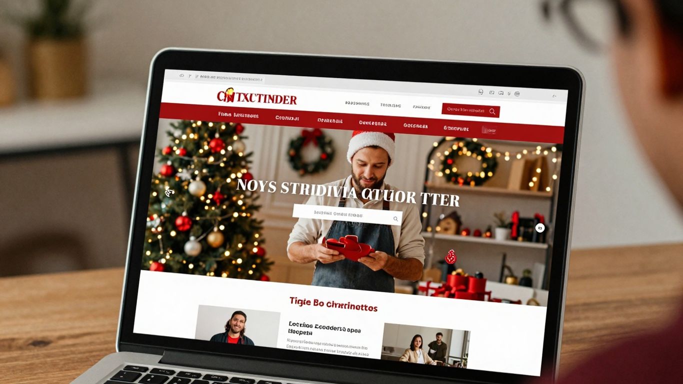 Contractor website on laptop with holiday decorations.