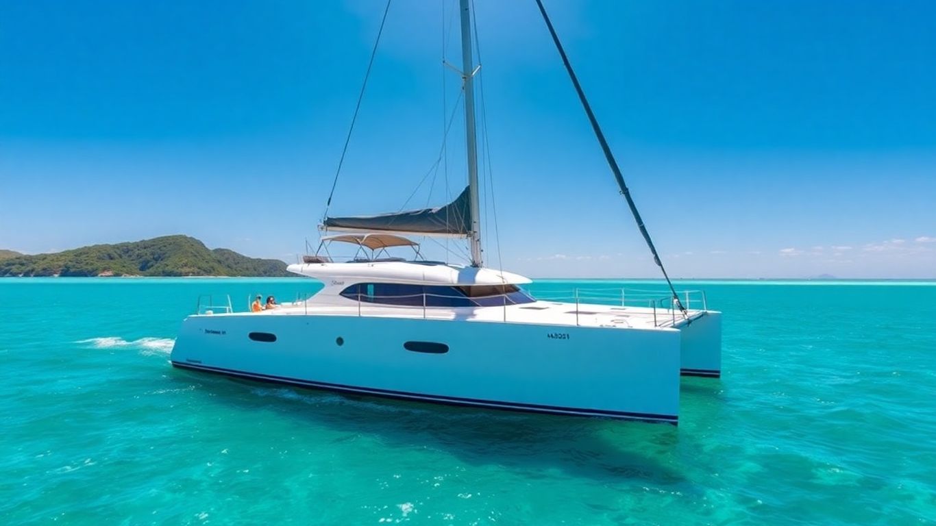 Moorings 4200 catamaran sailing on blue water.