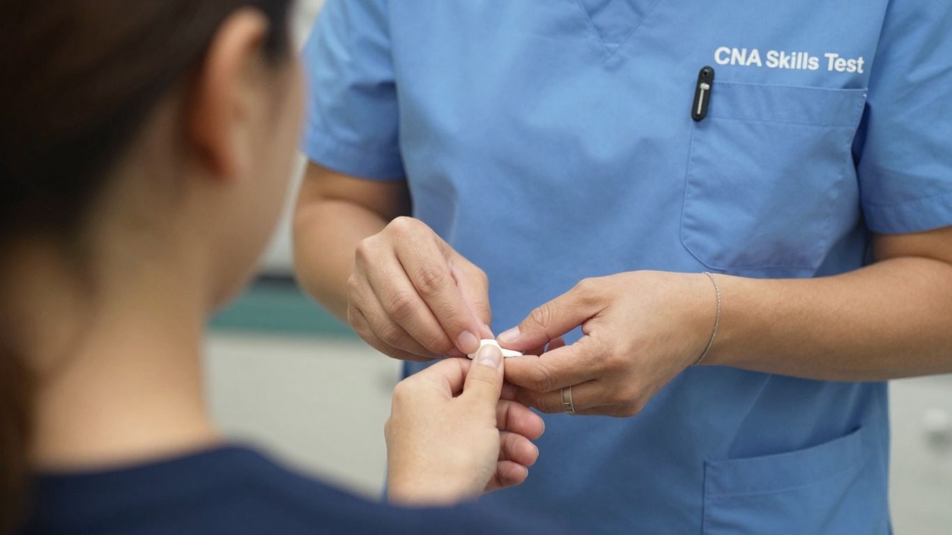 CNA performing a skill during the Washington State CNA Skills Test.