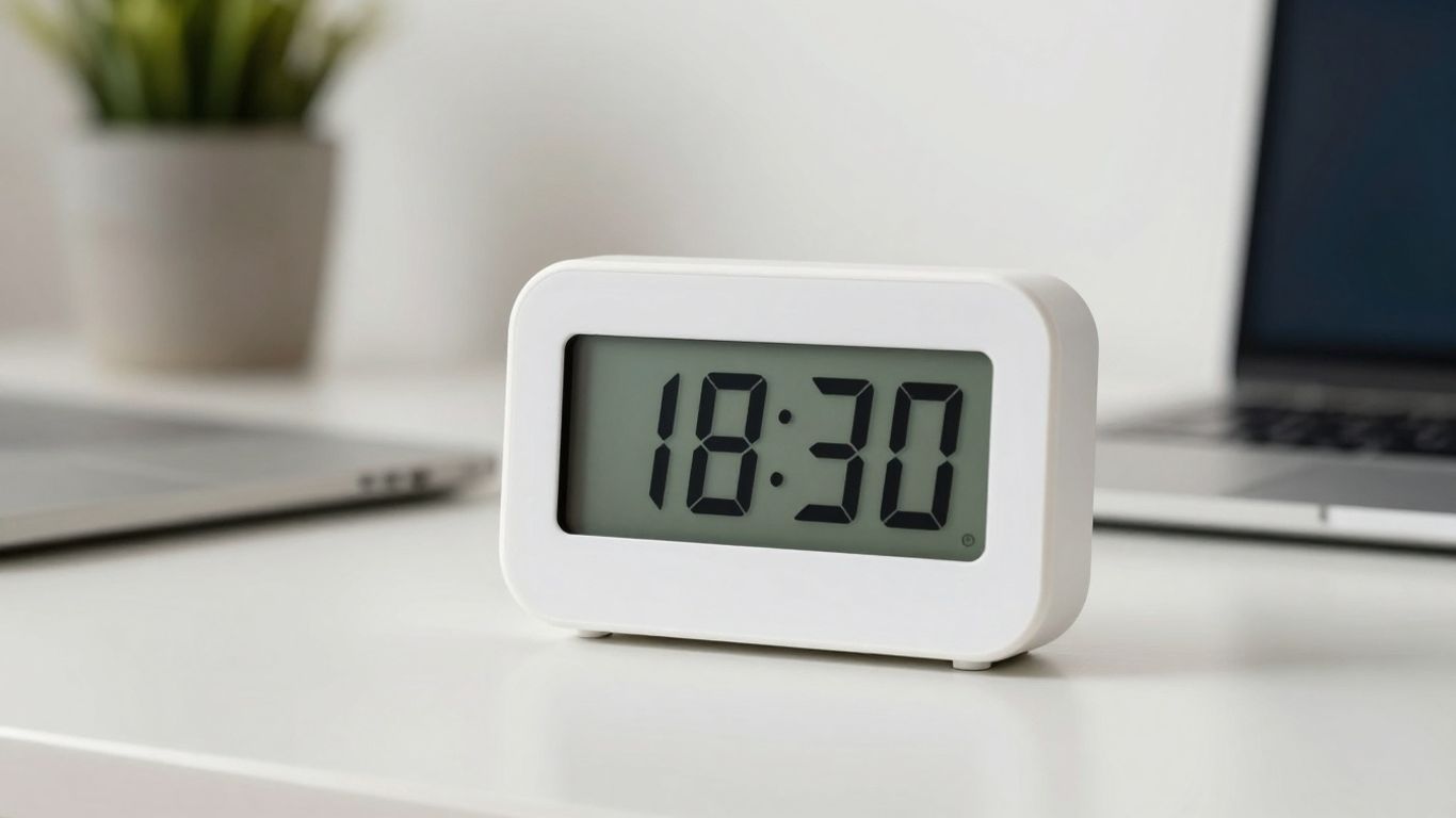 Digital timer on a desk, productivity concept.