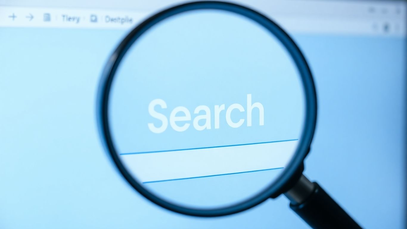 Magnifying glass over Bing search results page.