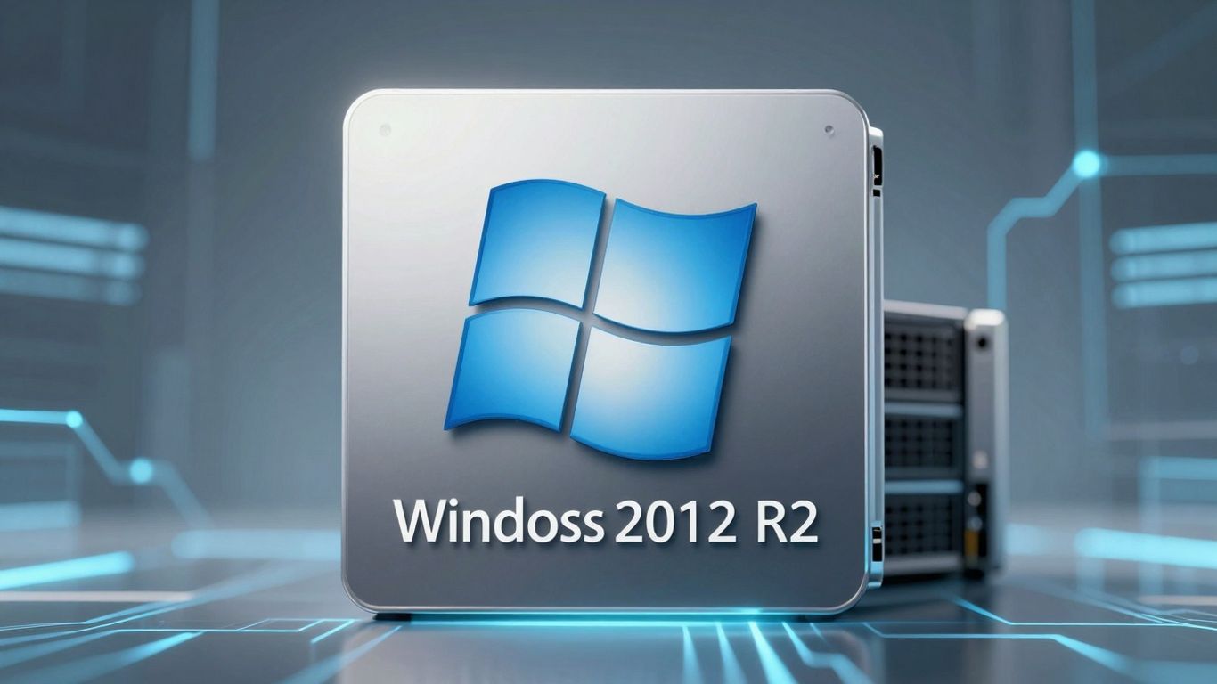 Logo de Windows Server 2012 R2 Datacenter en rack.
