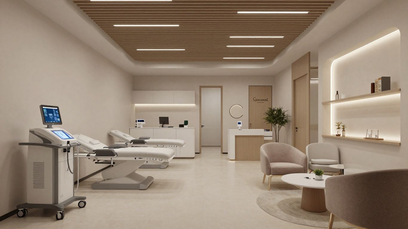 Modern aesthetic clinic interior with advanced technology.