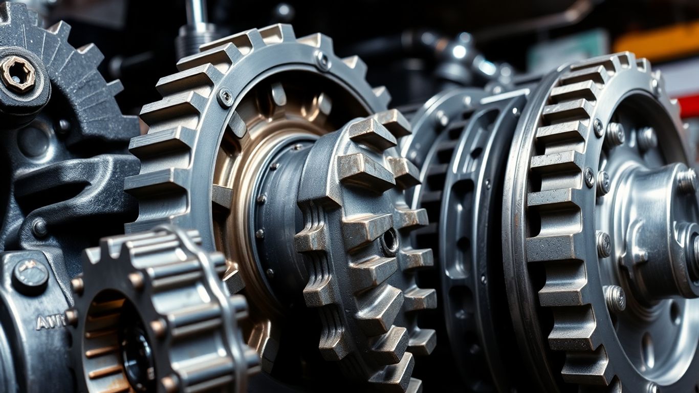Close-up of 4WD and AWD transmission gears and components.