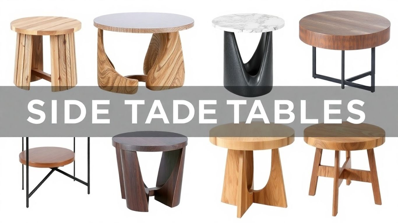 Various stylish side and end tables for home decor.