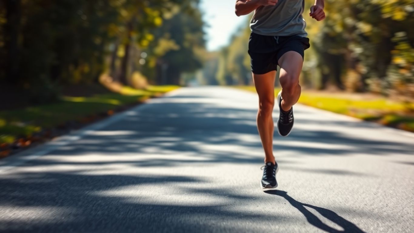 Runner maintaining marathon pace on a road