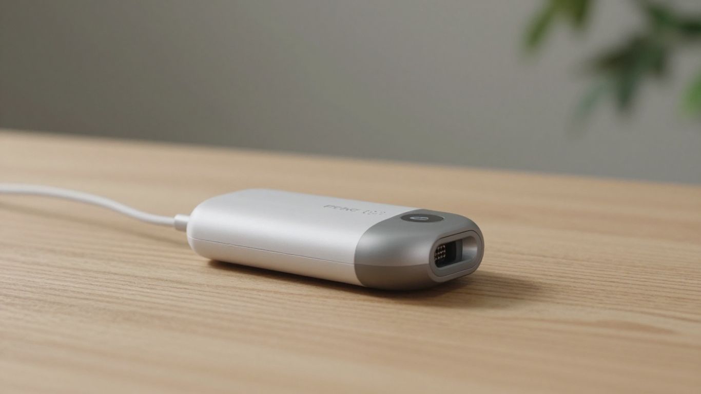 Portable PEMF device on a wooden surface, outdoor background.