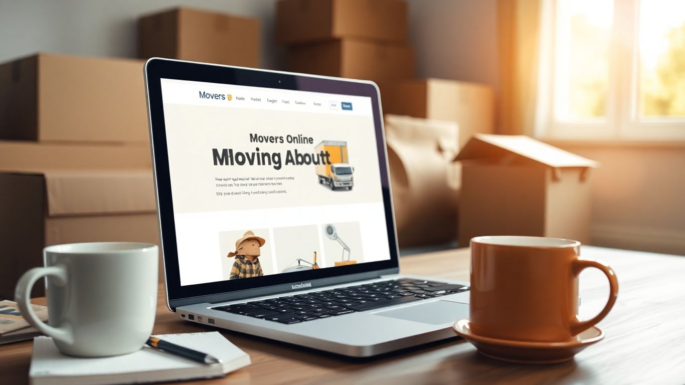 Laptop with moving reviews and boxes in background