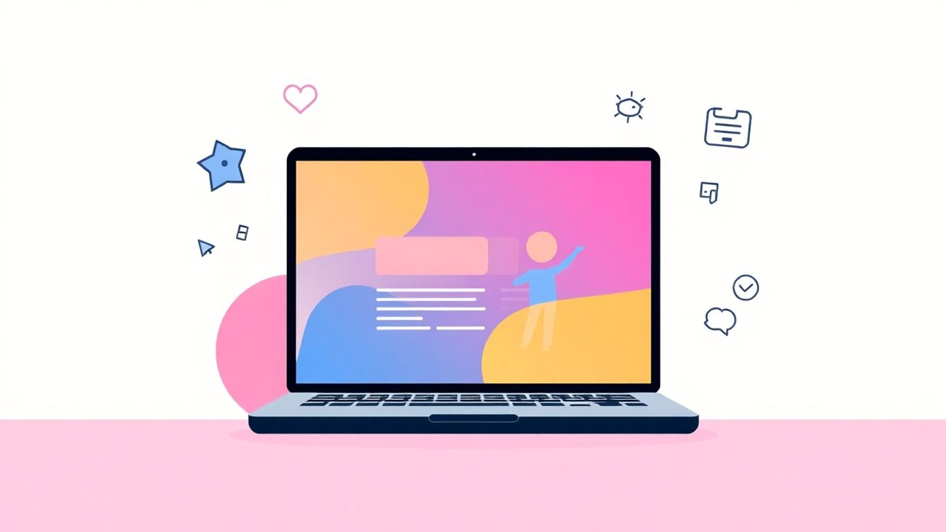 Modern vector illustration of a laptop with productivity interface.