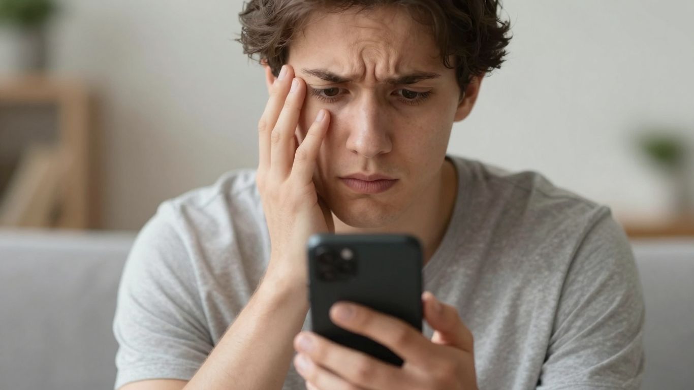 Person looking at phone with authentic emotion.