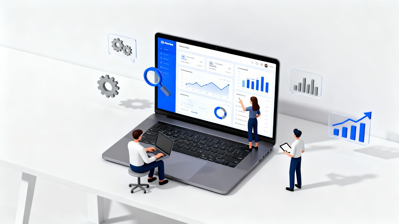 Agency team collaborating with digital marketing icons
