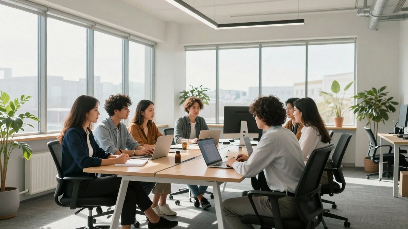 Denver business team collaborating in a modern office.