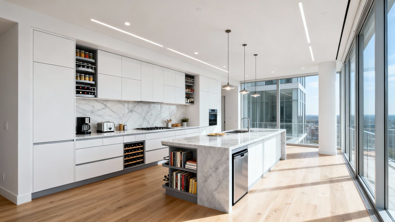 Modern kitchen with smart storage solutions.