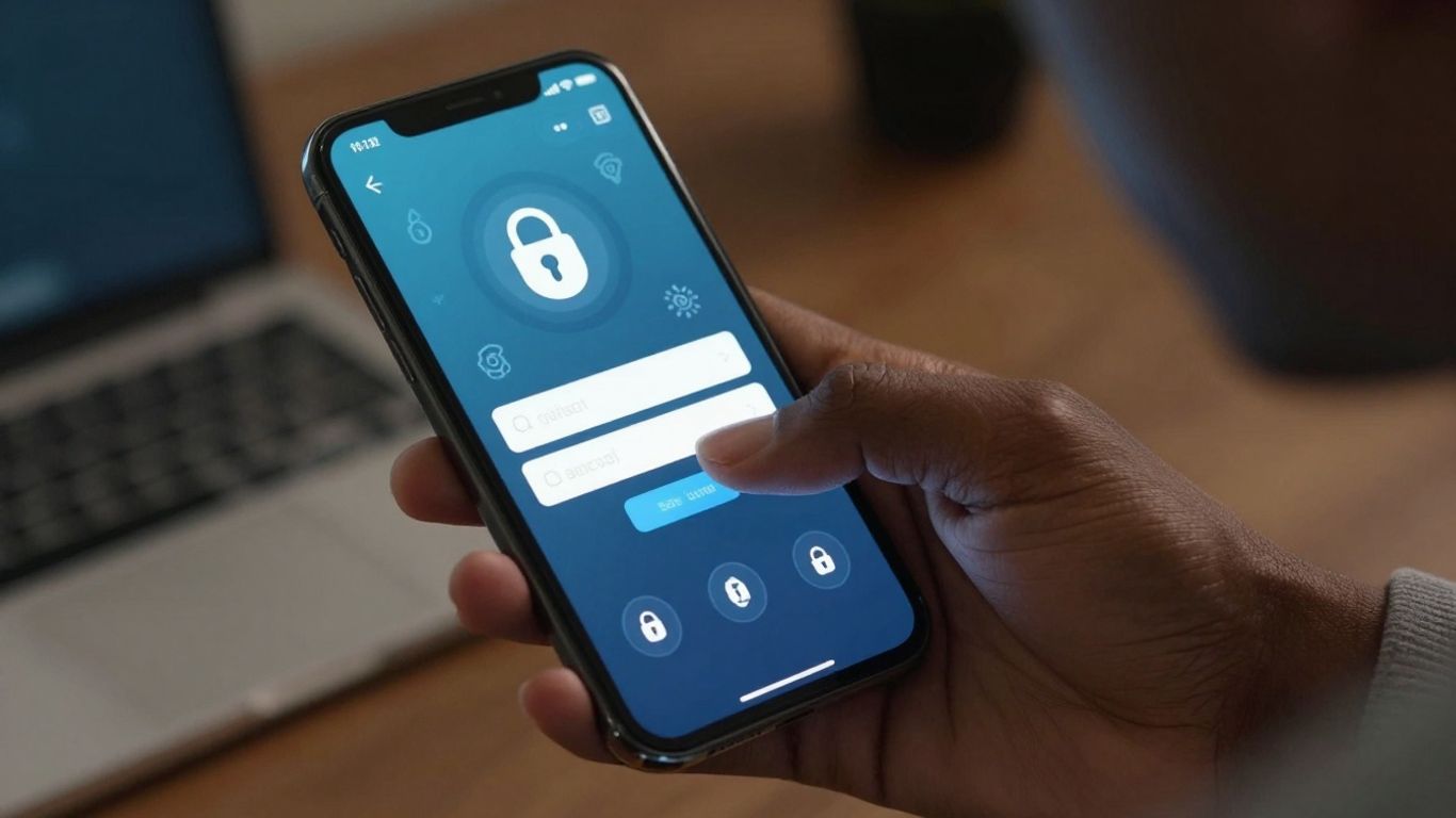 Smartphone login screen with multi-factor authentication icons.