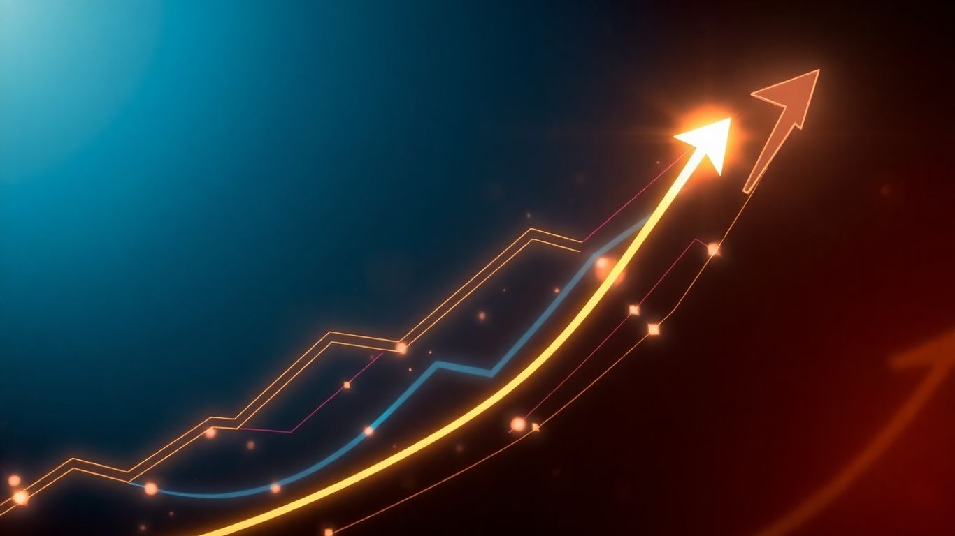 Stock futures rising with upward arrows and light streaks.