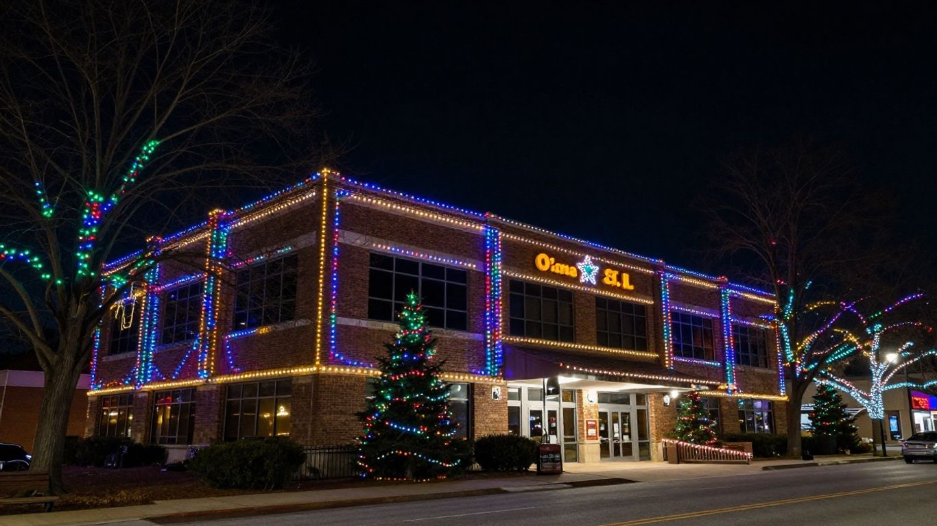 O'Fallon IL business decorated with Christmas lights.