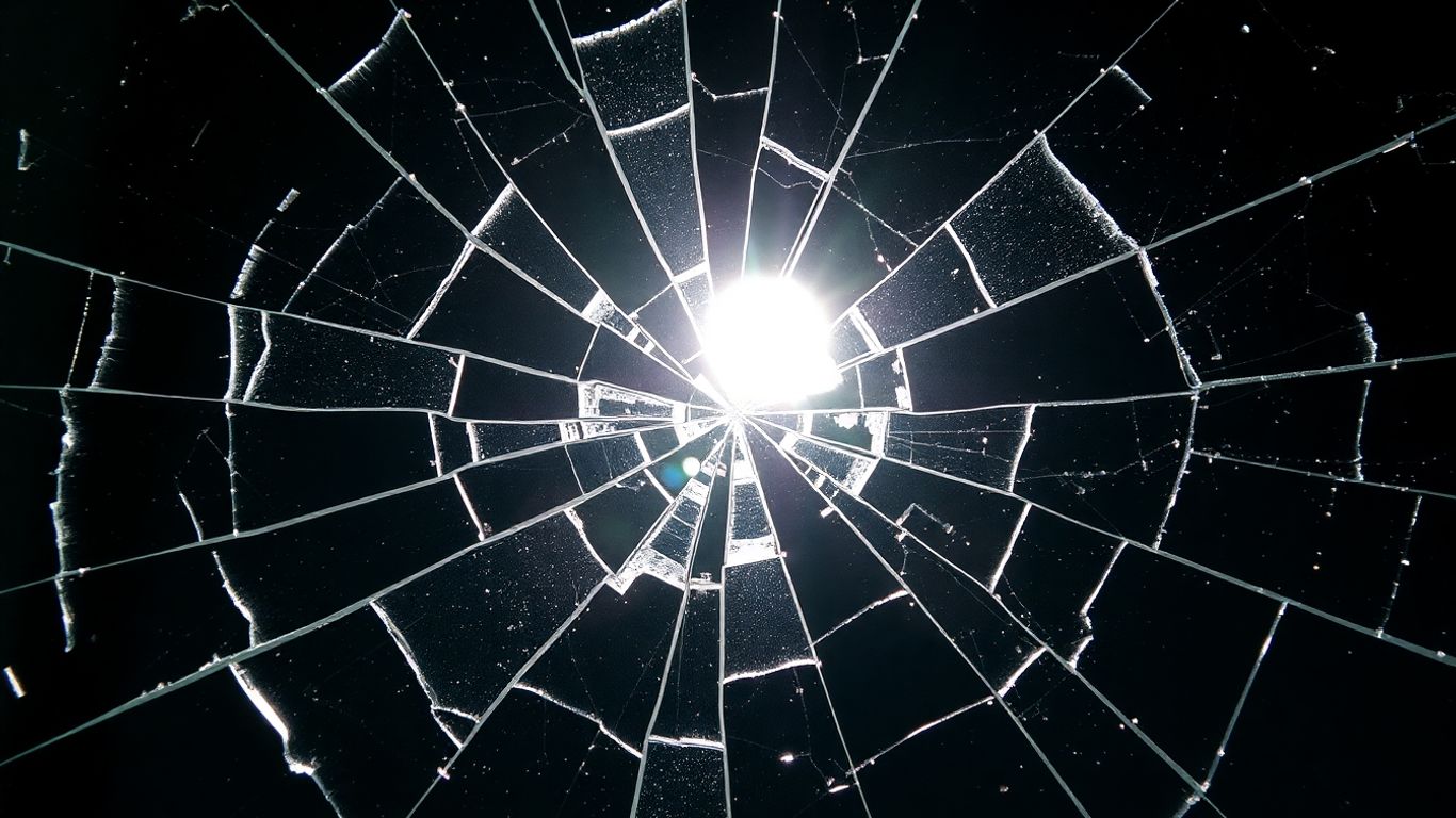 Ventana rota con cristales rotos.