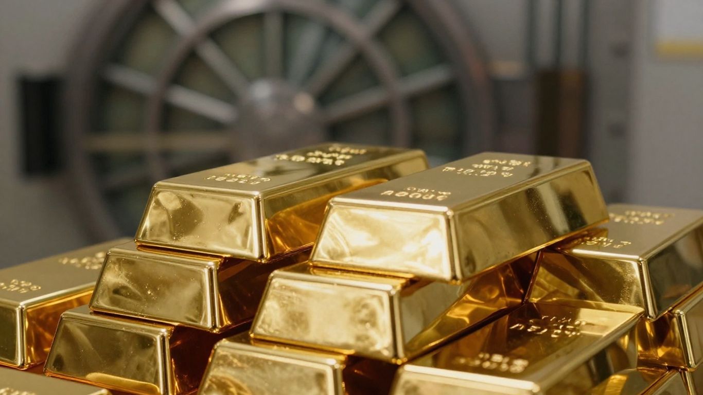 Shining gold bars in a secure safe.