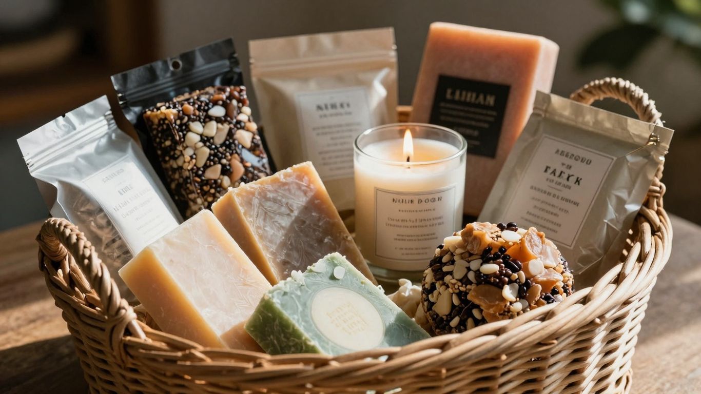 Gift basket filled with artisanal products.