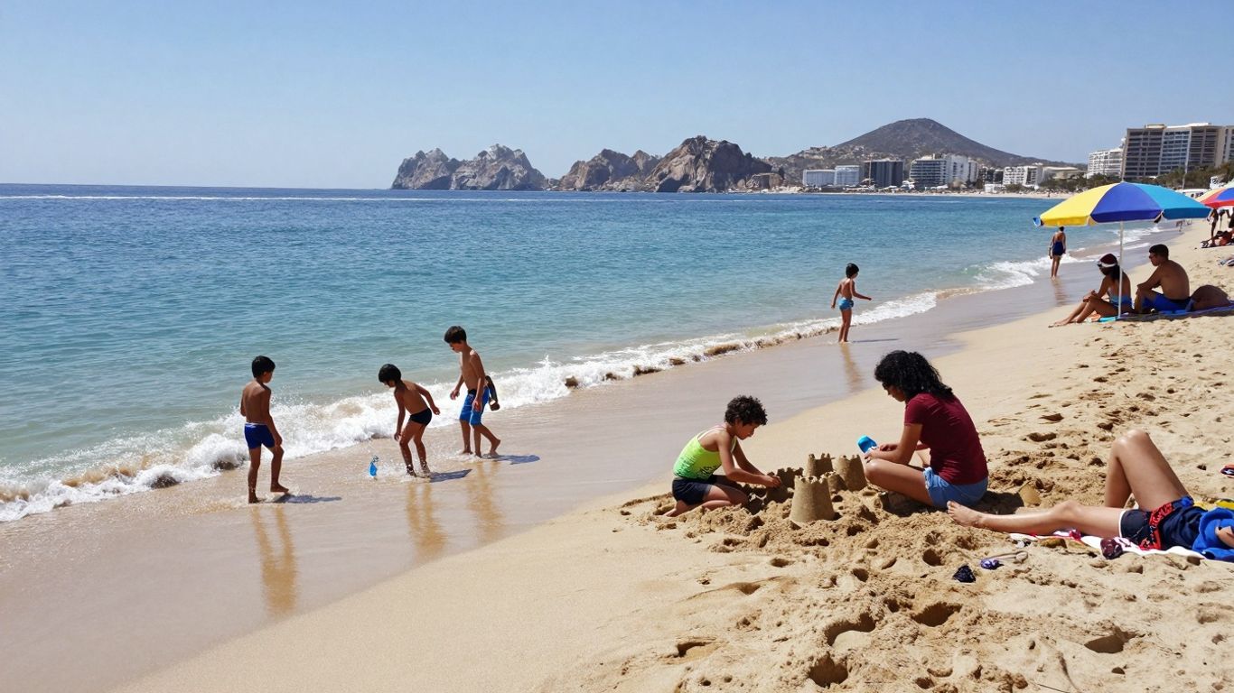 Family playing at Chileno Beach, Cabo