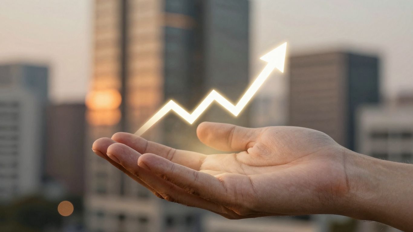 Abstract financial growth concept with cityscape background.